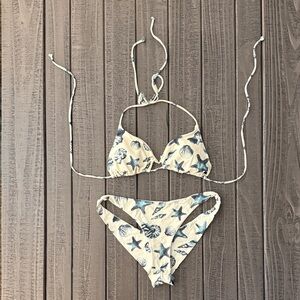 O'Neill Cream and Blue Seashell Patterned Bikini